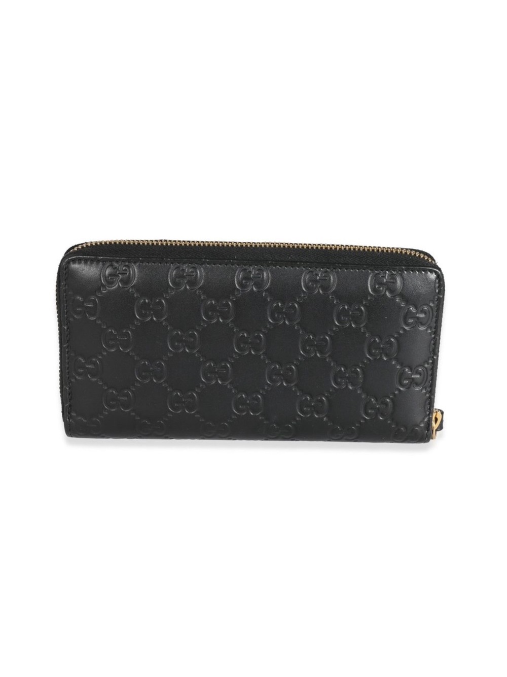 Gucci Black Embossed GG Zip Wallet with Gold Hardware
